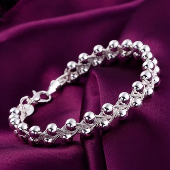 nagykereskedelmi Régi Fonott gyöngyök lánc divat 925 sterling ezüst Karkötő a nő finom ékszer Esküvő party Karácsonyi ajándékok