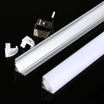 LED-es alumínium csatorna 0,5 m 12mm-es, V-alakú, 45 fokos szögben， használt 5050 5630 3528 LED szalag, tejszerű, fehér/átlátszó borító