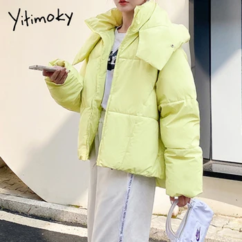 Yitimoky Rövid Téli Kabát, Női Kabát, Meleg Szilárd Kapucnis Le Pamut Zubbonyok Női Alkalmi Laza Outwear koreai Pamut-párnázott