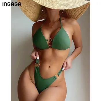INGAGA Push Up Bikini Nő Szexi Fürdőruha Bikini Fürdőruha Gyűrű Kapcsolódó Bikini Szett 2022 Szilárd Strandcuccot Brazil Biquinis Nők