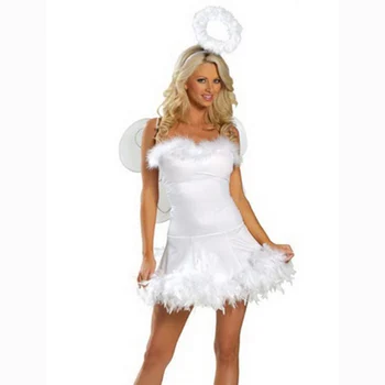 ingyenes szállítás Női fehér Angyal jelmez halloween tassel kötést ruhát nő szárny halloween jelmez