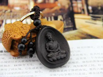 Személyiség Autó Kulcs Medál Fa Divat Fekete Amitabha Buddha faragás Rózsafa Buddhista Kulcstartó Jogosult ingyenes szállítás