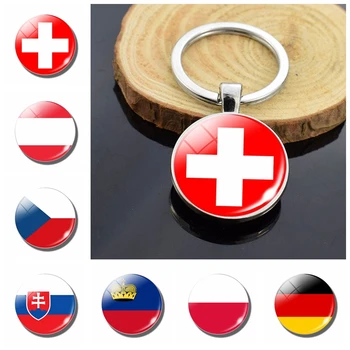 Nemzeti Zászló Kulcstartók Ausztria Cseh Köztársaság Szlovákia Svájc, Liechtenstein, Lengyelország, Németország Kuba Dupla Oldalsó Üveg Kulcstartó