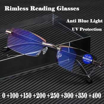 Anti Kék Fény Keret nélküli Szemüvege Unisex Törhetetlen Magas Minőségű Presbyopic Szemüveg TR90 Ultrakönnyű Kék Blokkoló Szemüveg