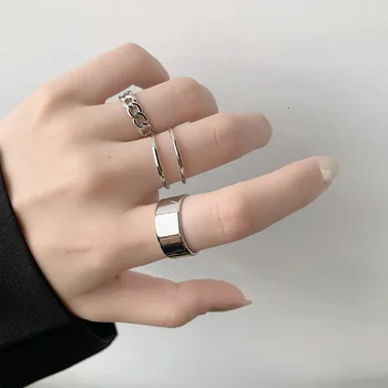 2021 Új Prémium Három Darab, Rozsdamentes Acélból készült Fém Gyűrűk Nő 2021 Gótikus Lány Divat Ékszer Esküvő Party Szokatlan Gyűrű
