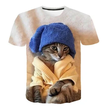 Vadonatúj 3D állat-macska nyomtatás laza, vicces póló, nyári felső póló férfi O-nyakú, rövid ujjú férfi divat 2021