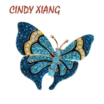 CINDY XIANG Új Érkezés Strasszos Omber Szín Kék Pillangó Bross A Nők Rovar Pin Téli Design Divat Ékszer 2020