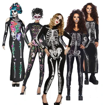 Csontváz Jelmez Női Halloween Dress Álruhában Boszorkány Halottak Napja Kezeslábas Horror Ara Cosplay Farsangi Buli Vámpírok Divatos