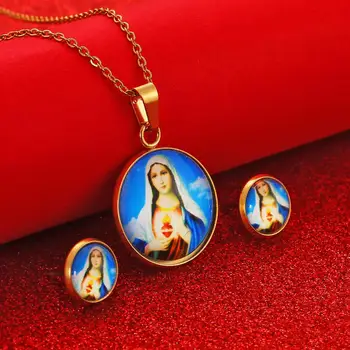 Szűz Mária Medál Nyaklánc Fülbevaló Női Lányok Our Lady ' Istennek, Ékszerek Nagykereskedelmi Colar Kereszt Trendi Lánc