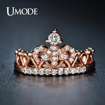 UMODE Korona Gyűrű a Nők Cirkon Rose Gold Luxus Divat Esküvő, Eljegyzés Ígéret Gyűrű, Ékszerek, Kiegészítők UR0217