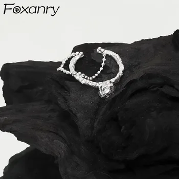 FOXANRY 925 Sterling Ezüst Gyűrű Női Divatos Elegáns, Bájos, Egyszerű Szabálytalan Szerkezetű, Rózsa Virág Szülinapi Parti Ékszer