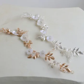 SLBRIDAL saját Készítésű Kagylóhéj Virág Alufelni Levél Gyöngy Esküvői Haj Szőlő Fejpánt Esküvői Haj Tartozékok Koszorúslányok Női Ékszerek